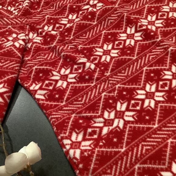 Lands’ End Fair Isle Snowflake Quarter Zip Fleece Pullover Lightweight Red White - Picture 9 of 14